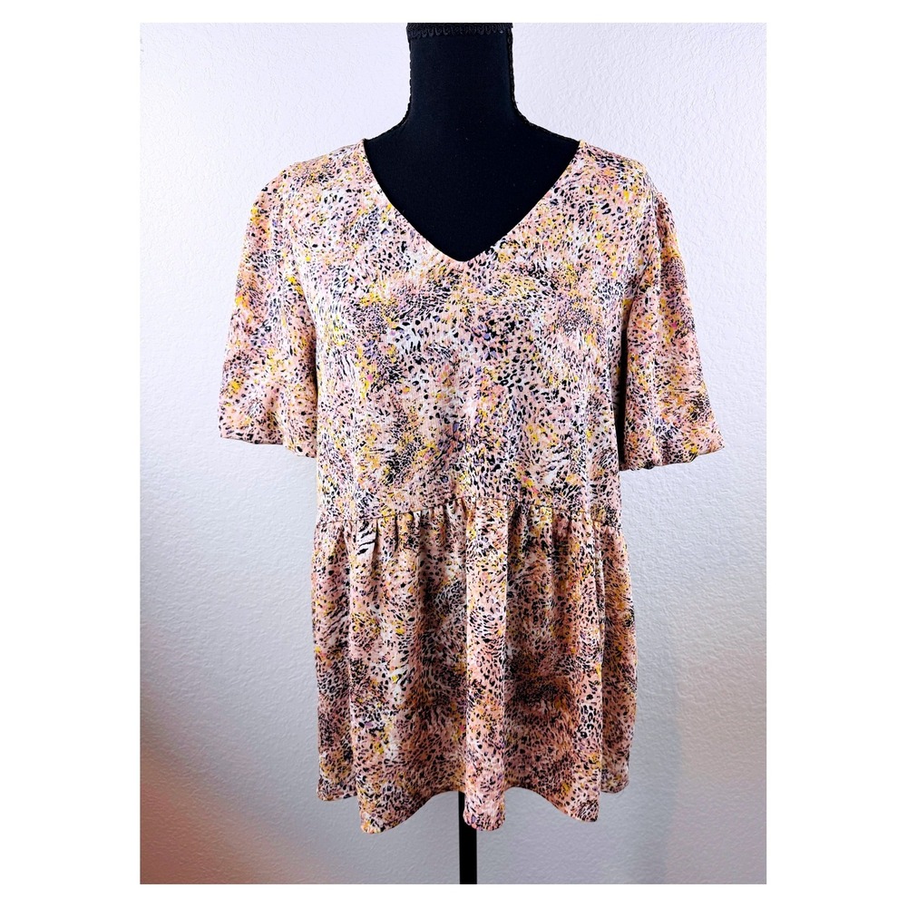 Jodifl Women's Large Animal Print Babydoll Tunic Top V Neck Boho
